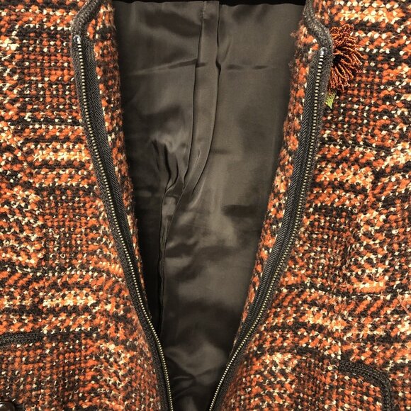Talbots Brown Orange Tweed Zip Wool Office Career Blazer Jacket Sz Med - Picture 8 of 9
